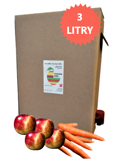 Łowickie Sady Sok Jabłko + MARCHEW, Tłoczony NFC 3L, Bag in Box, 100% Naturalny, bez Cukru, bez Konserwantów